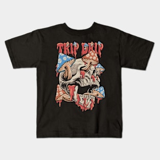 Trip Drip Skull Melting Mushroom Kids T-Shirt